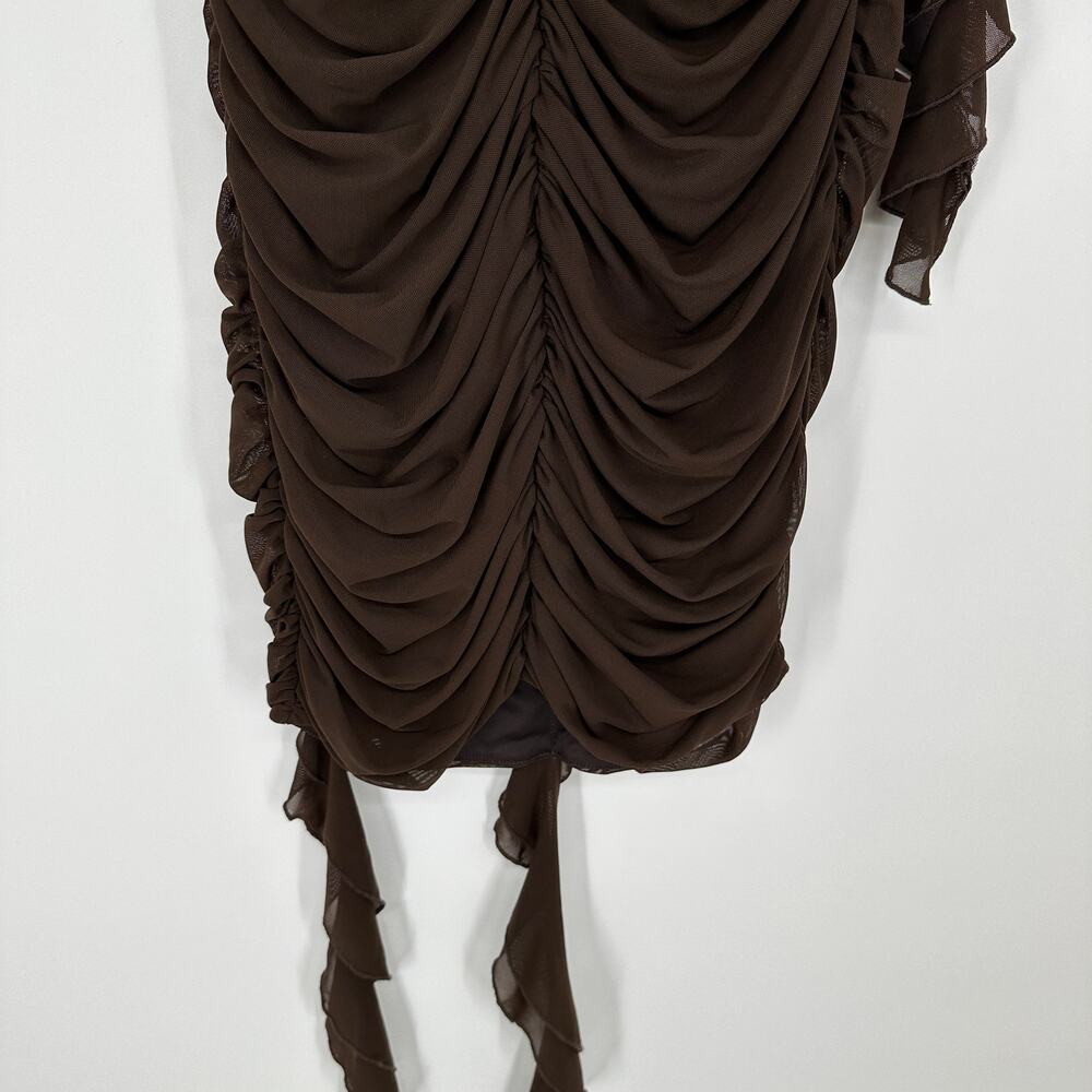 Rare London Mocha Brown Strapless Bandeau Ruffle Detail Mini Dress Womens US 8 - Picture 4 of 12